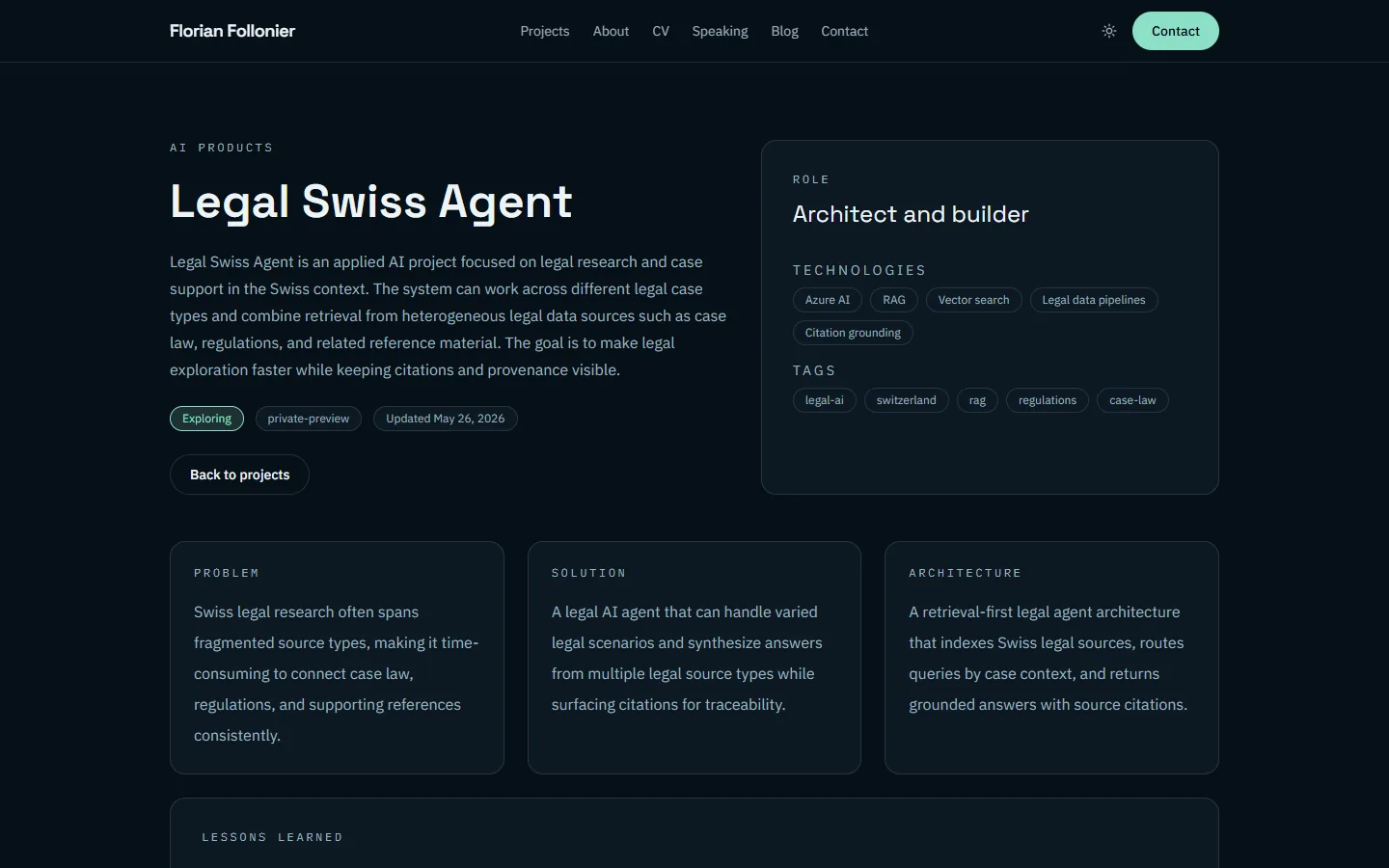 Legal Swiss Agent project detail screenshot