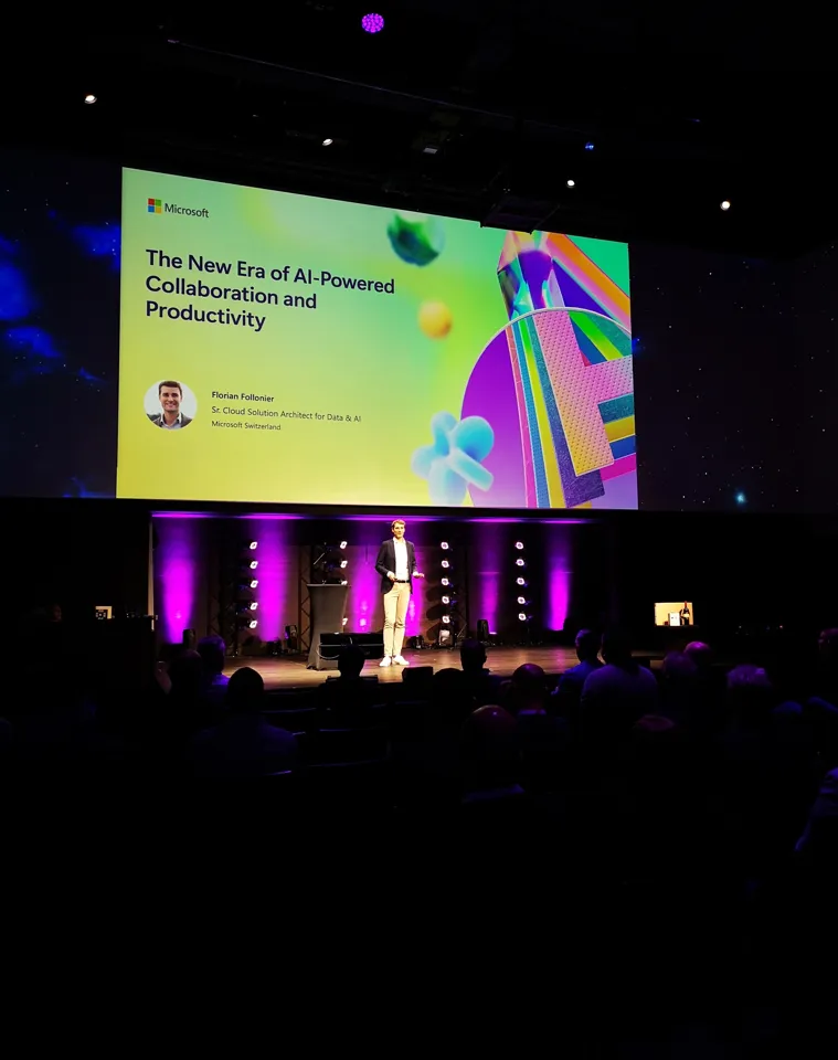 Keynote stage for "The New Era of AI-Powered Collaboration and Productivity"